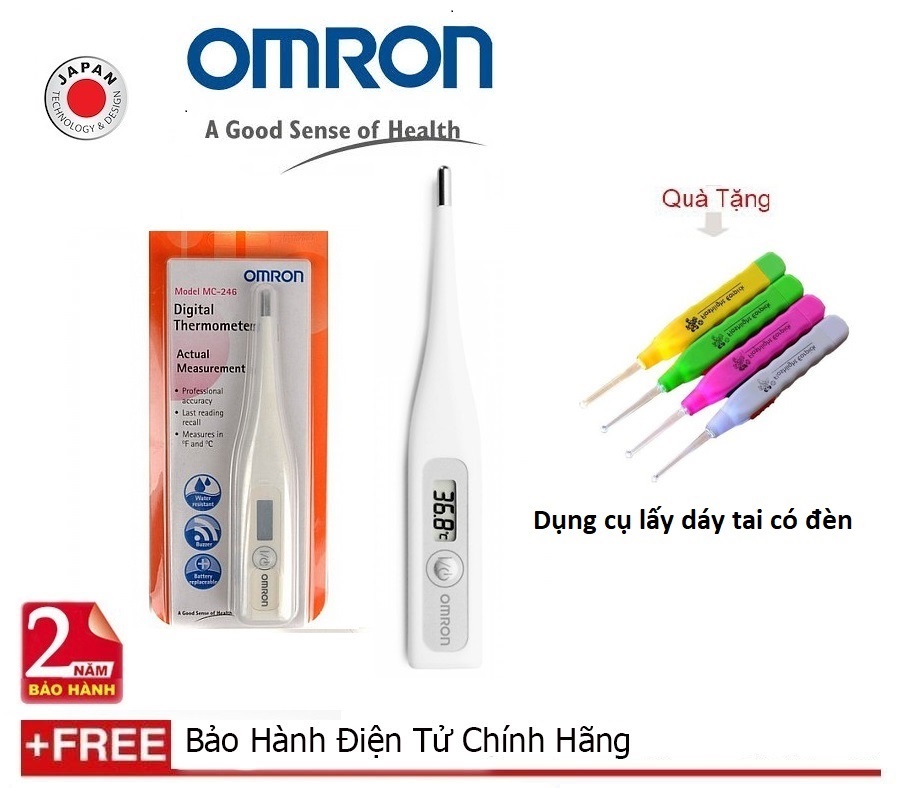 Nhiệt Kế Điện Tử Omron Mc - 246 + Quà Tặng Dụng Cụ Lấy Ráy Tai Có Đèn