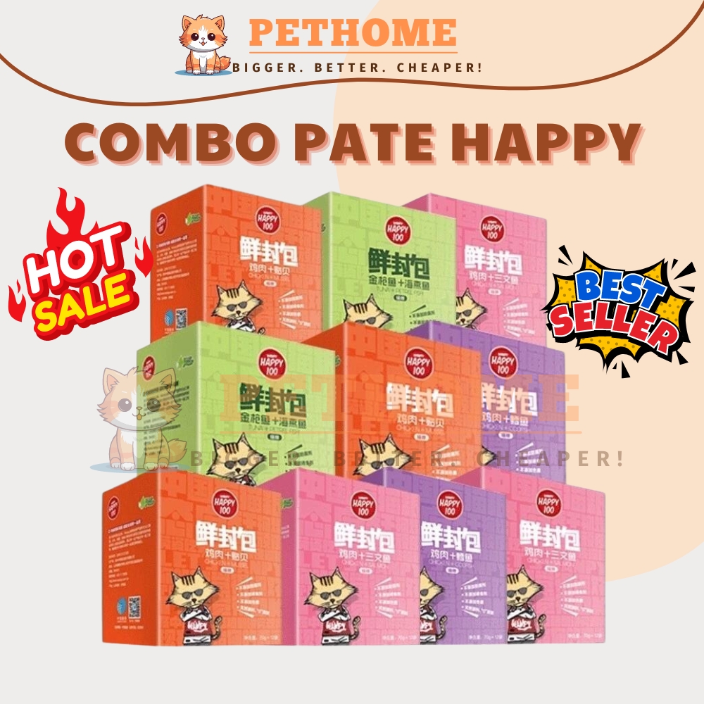 (Combo 14 Túi) Pate Cho Mèo Wanpy Happy 100 Gói 70gram Pate Happy 100 Cho Mèo Bổ Sung Đầy Đủ Dinh Dư