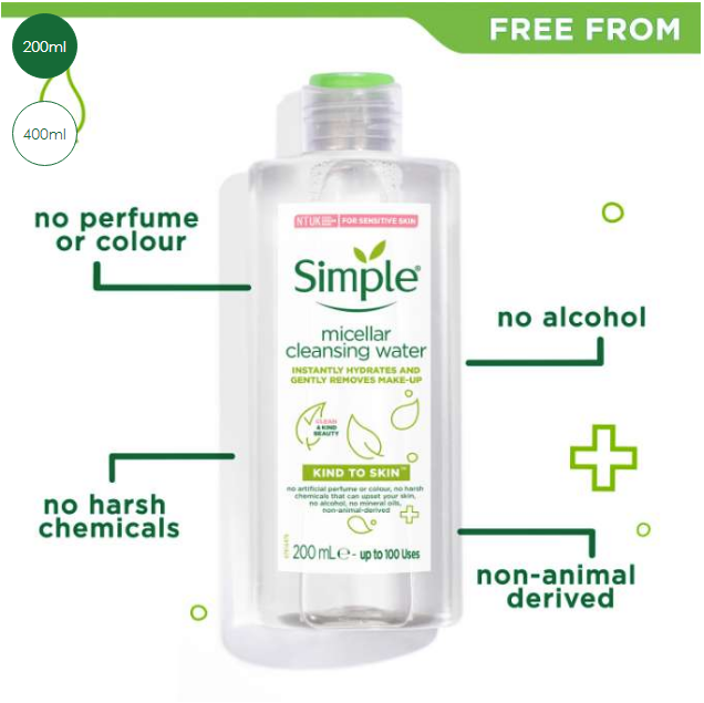Nước tẩy trang Simple Kind to Skin Micellar Cleansing Water 200ml Nước tẩy trang Simple Kind to Skin Micellar Cleansing Water 200ml