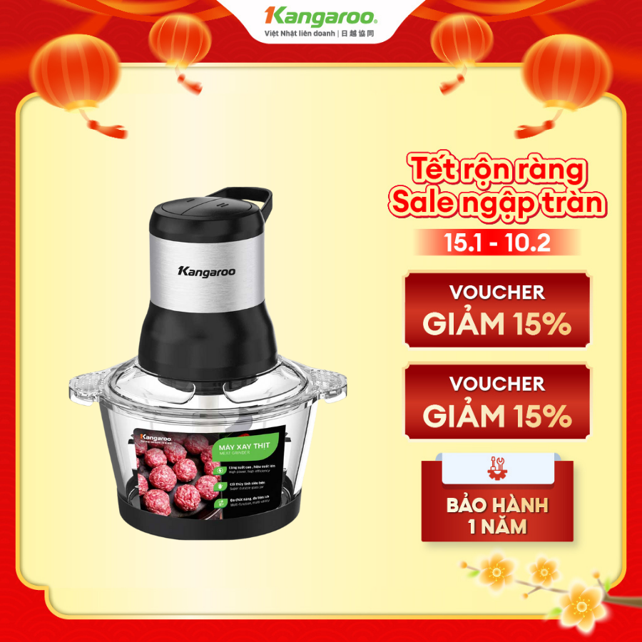 Máy xay thịt 2L Kangaroo KGMG2G1E - Mẫu mới 2025 công suất 300W bản nâng cấp KG12TI