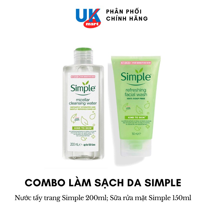 Combo Simple Làm Sạch Nước Tẩy Trang 200ml + Sữa Rửa Mặt 150ml