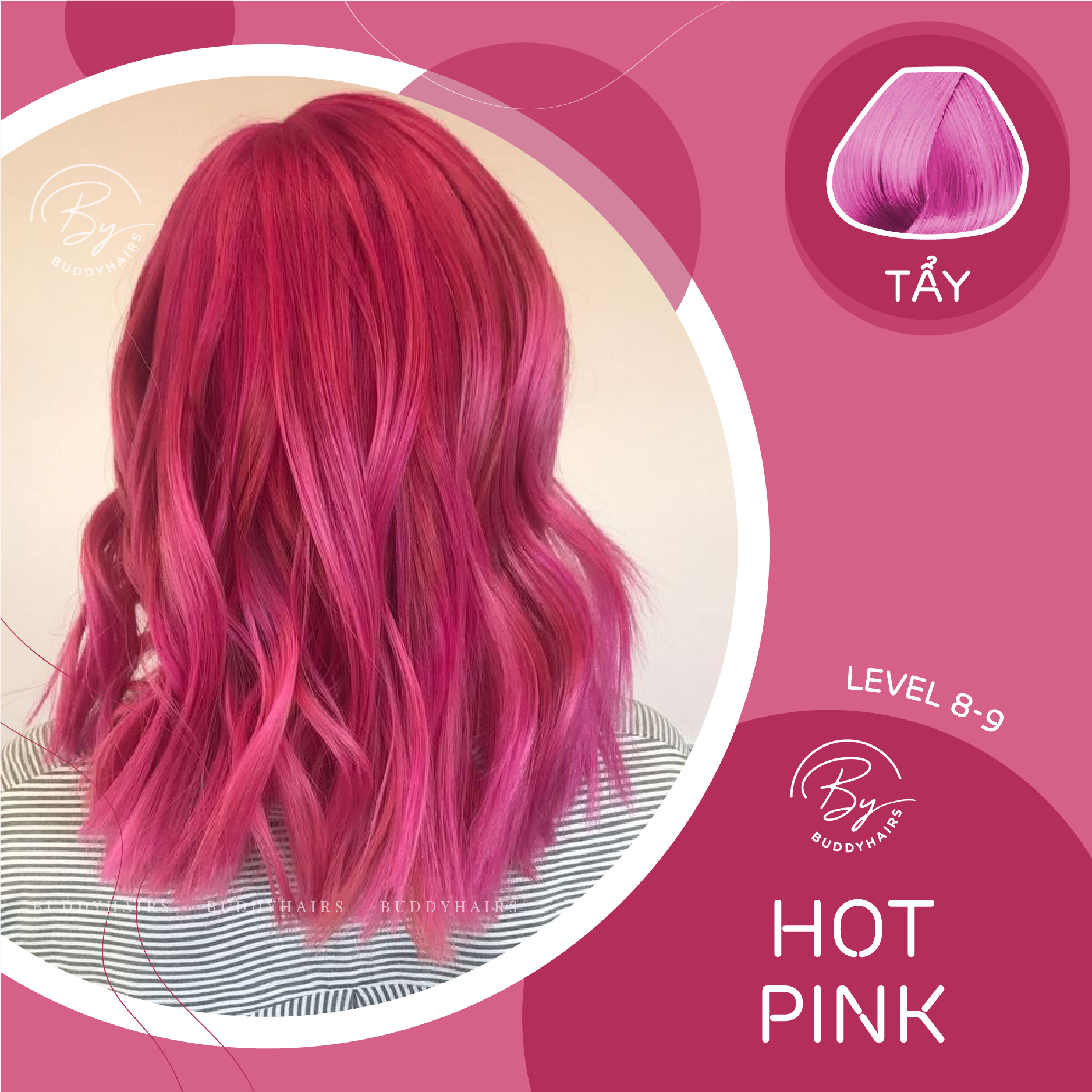 Thuốc Nhuộm Tóc Hot Pink / Hồng Sáng Buddyhairs Tặng Kèm Trợ Nhuộm Găng Tay Mũ Trùm Đầu 1 Tẩy Bé 50K