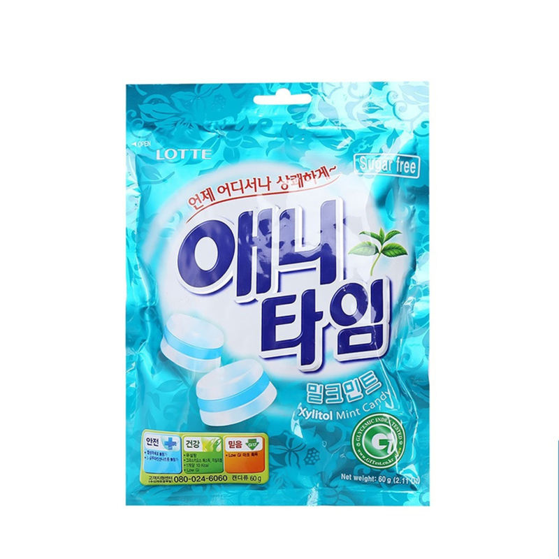 Kẹo Lotte Anytime Xylitol không đường bạc hà chanh vàng NK Hàn Quốc 60g ÂU CHÂU SHOP