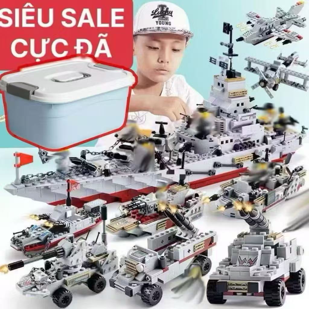 BỘ ĐỒ CHƠI LẮP GHÉP XẾP HÌNH Tàu Chiến Hạm Lắp Ráp OTO Máy Bay 1000 Chi Tiết CẢNH SÁT SWAT MÁY BAY C