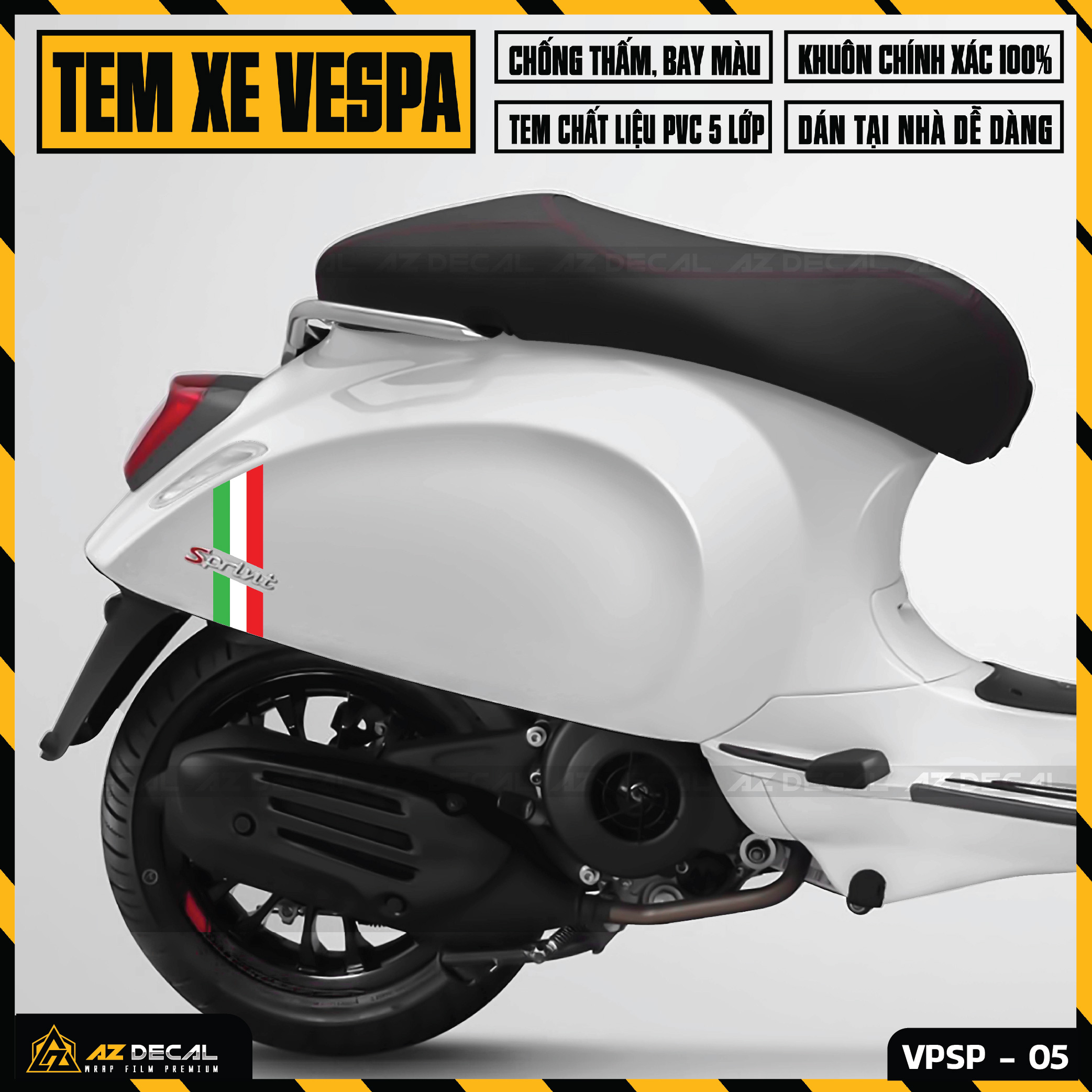 Tem Rời Xe Vespa Sprint/Primavera/LX/GTS Phong Cách Italia Mới Lạ | VP05 | Decal Chế Chất Liệu PVC D