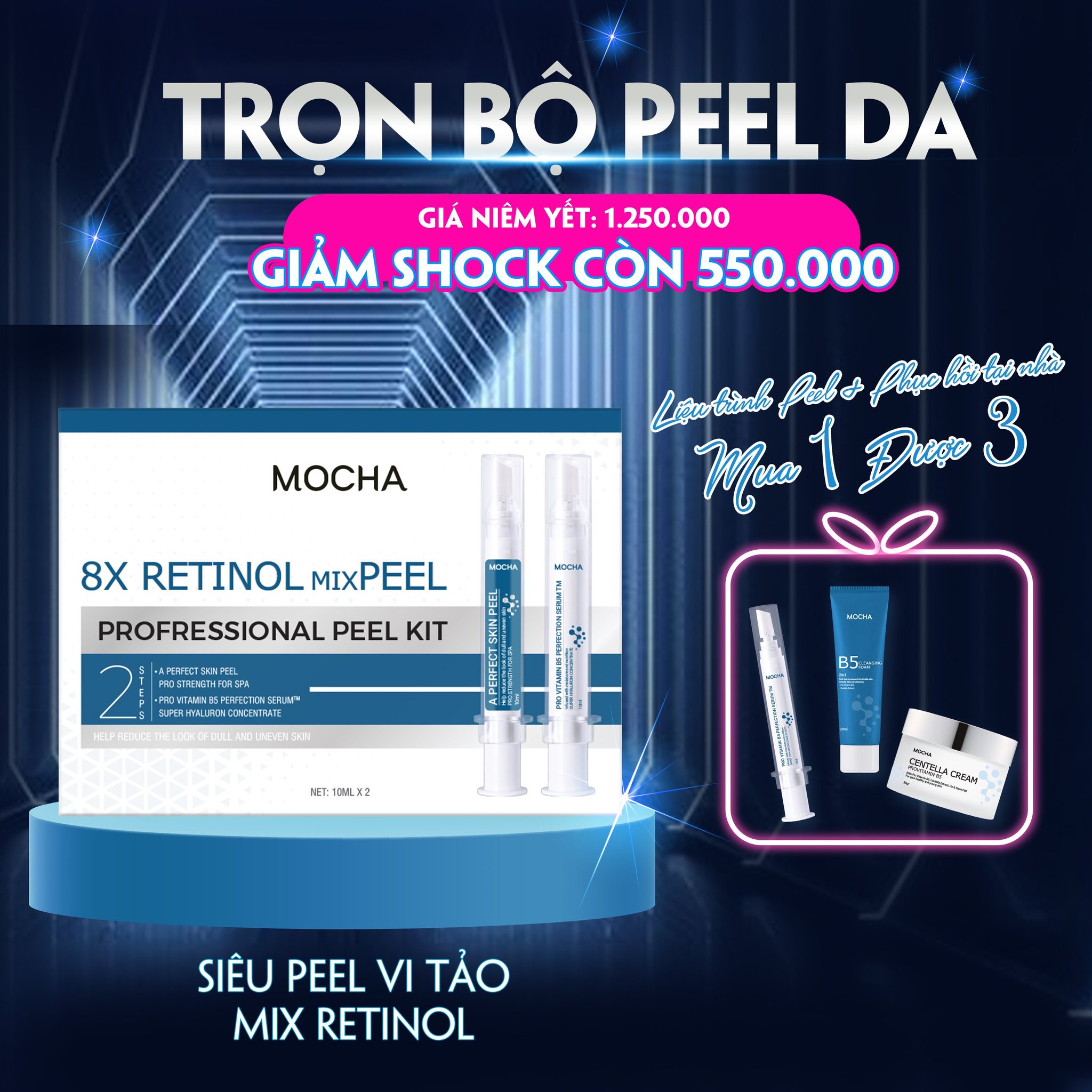 Peel Da Mocha Retinol Mix Peel TẶNG KEM FACE + KEM CHỐNG NẮNG + TINH CHẤT B5