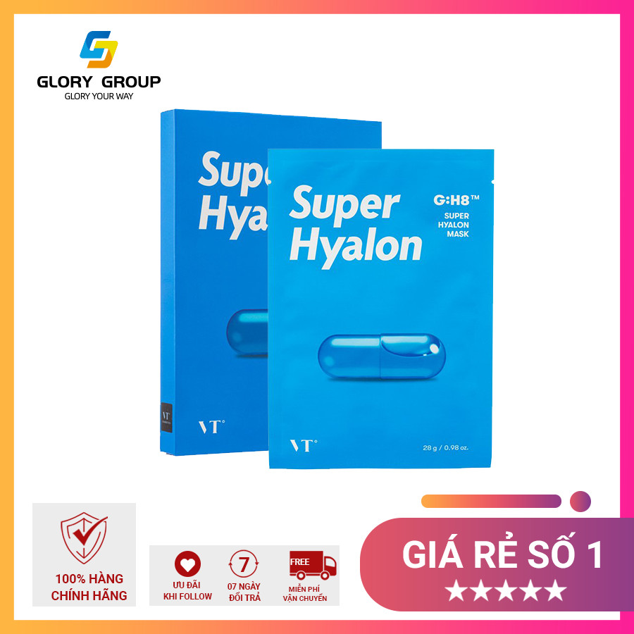 Hộp Mặt Nạ 6 Miếng Cao Cấp Cấp Nước Dưỡng Ẩm Chuyên Sâu Vt Super Hyalon Cấp Nước Tức Thì Duy Trì Làn Da Ẩm Mịn Suốt Ngày Dài Chính Hãng