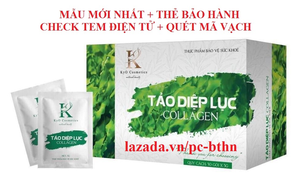 Tảo Diệp Lục Collagen Kyo - Mẫu Mới Nhất + Thẻ Bảo Hành + Check Mã Điện Tử