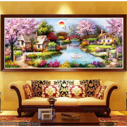 Tranh thêu chữ thập Phong cảnh lưu thủy sinh tài LV3314 có nhiều mẫu