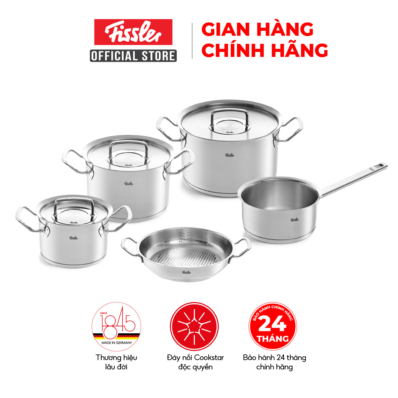 Bộ nồi Fissler Original Profi 5 món có quánh và chảo tay cầm-Hàng chính hãng bảo hành 24 tháng