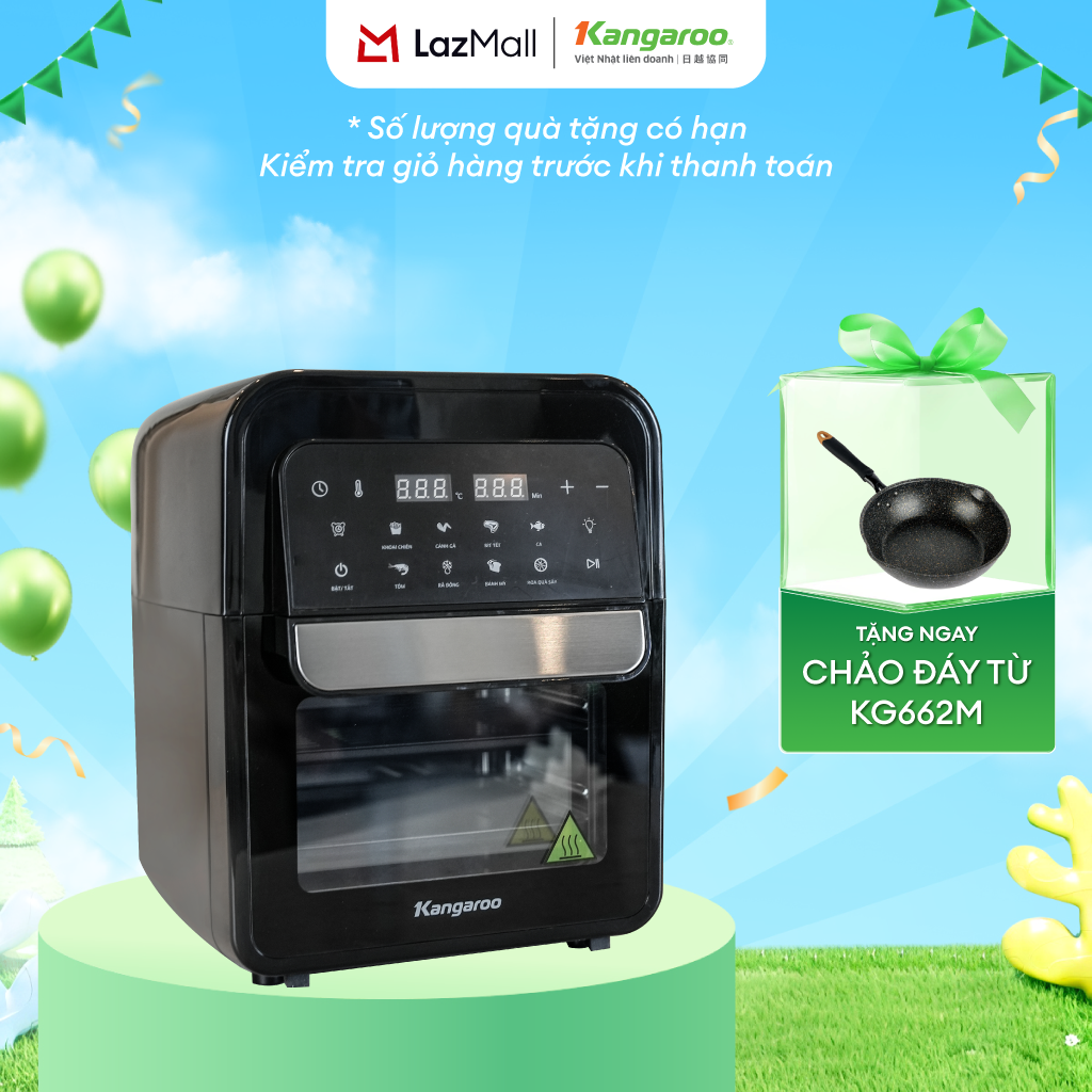 Lò Chiên Không Dầu Kangaroo KG6AF2A 6L - Đen, Kích Thước 32.8x24.5x24.3cm