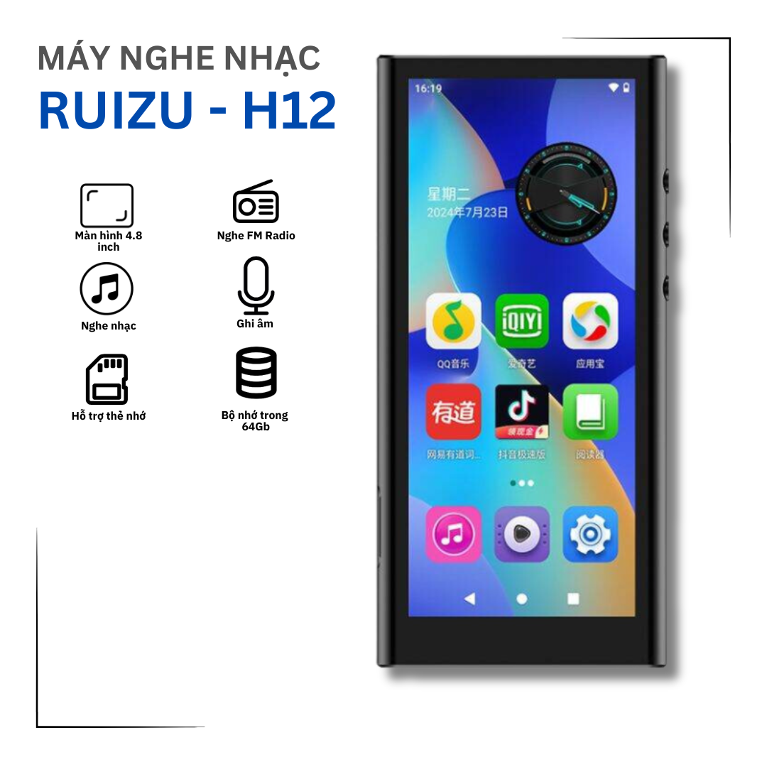 🔥 Ruizu H12 Máy Nghe Nhạc Android WiFi 🎶 Bluetooth 4.2 🎧 Màn hình IPS 4.8" Full HD 📱 RAM 4GB ROM 64G