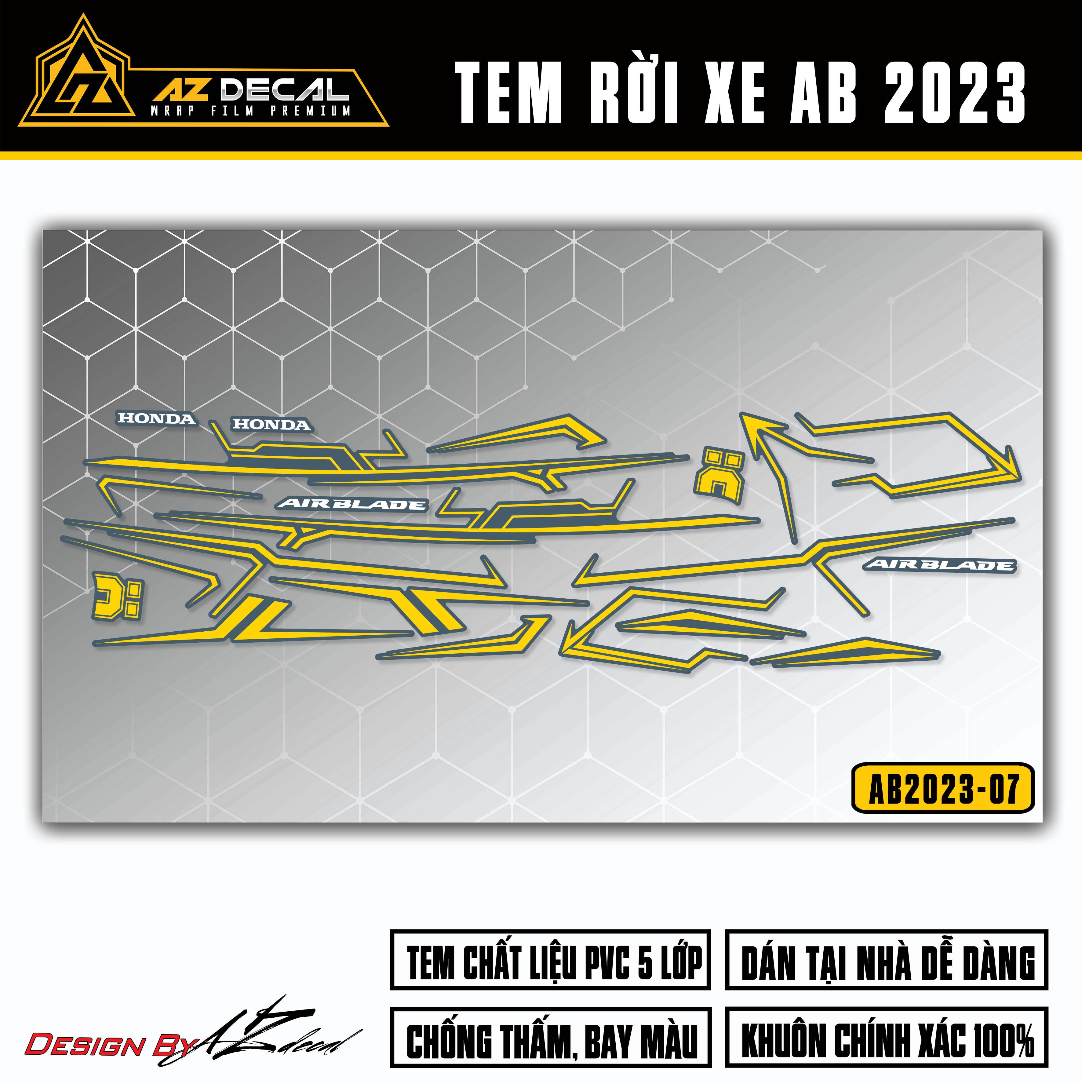 Tem AirBlade 2023 Thiết Kế Tem Chỉ Cá Tính | AB2023-07 | Team Decal Dán Xe Máy AB Air Blade 125 160 