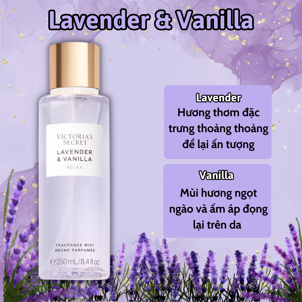Victoria Secret Lavender &amp; Vanilla Chính Hãng Body Mist Victoria Secret 250ml Lotion Victoria Secret 236ml