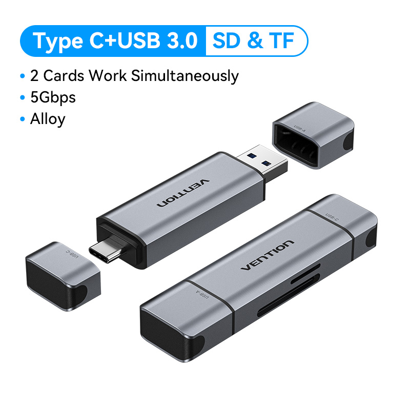 Vention USB 3.0 2 Trong 1 Đầu Đọc Thẻ Nhớ USB A Type C to SD TF Micro SD Bộ Chuyển Đổi cho Laptop OT
