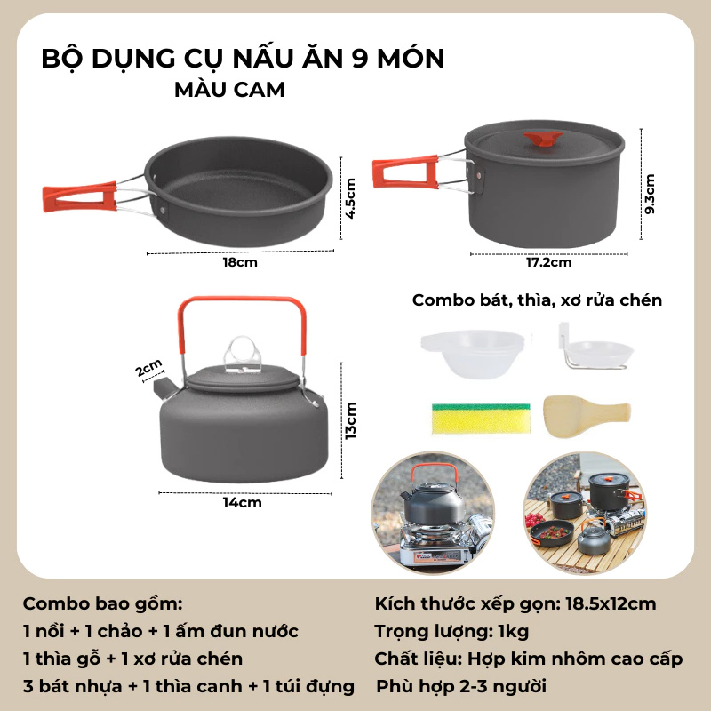 Bộ Nồi Nấu Ăn Cắm Trại Du Lịch Dã Ngoại Hiệu CAMEL 8 Món Gọn Nhẹ Xuất Nhật - Bộ Nồi Chảo Cốc Dã Ngoạ
