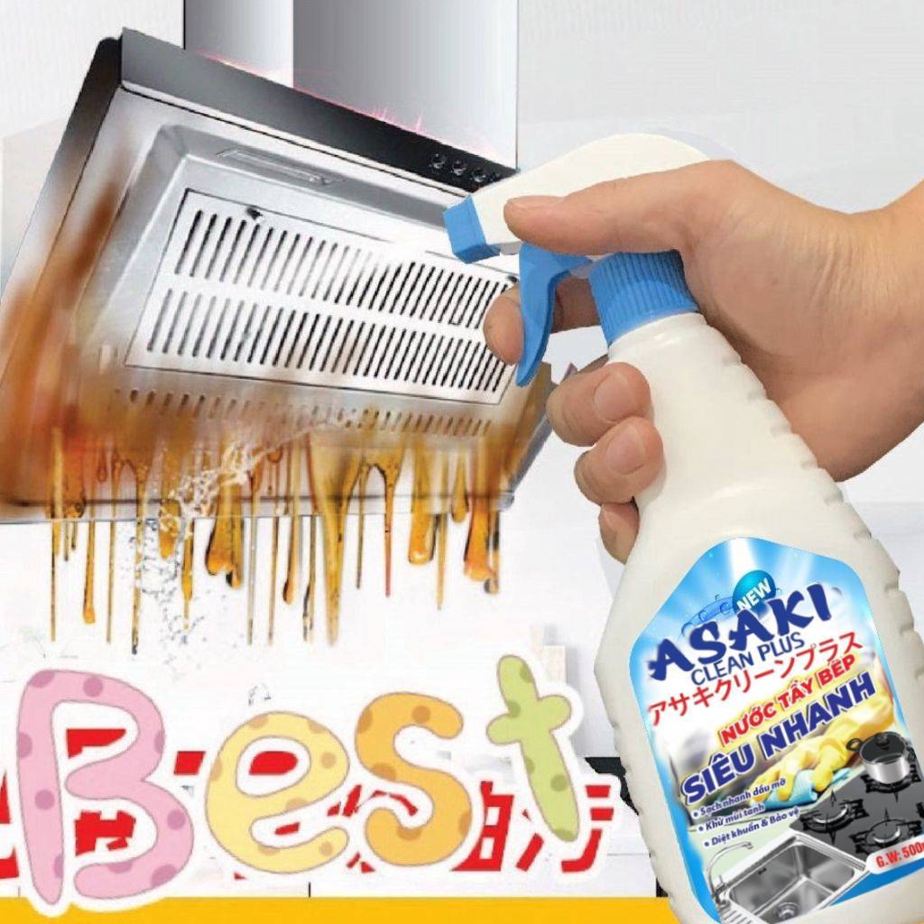 Nước Tẩy Rửa Nhà Bếp ASAKI Dung Tích 05L Tẩy dầu mỡ nhà bếp tẩy hút mùi bếp ga đáy nồi đáy chảo