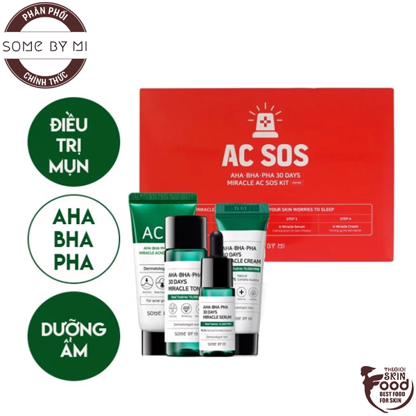 [Set 4 Items] Bộ Dưỡng Hỗ Trợ Giảm Mụn "Thần Kỳ" Trong 30 Ngày Some By Mi Miracle Ac Sos Kit