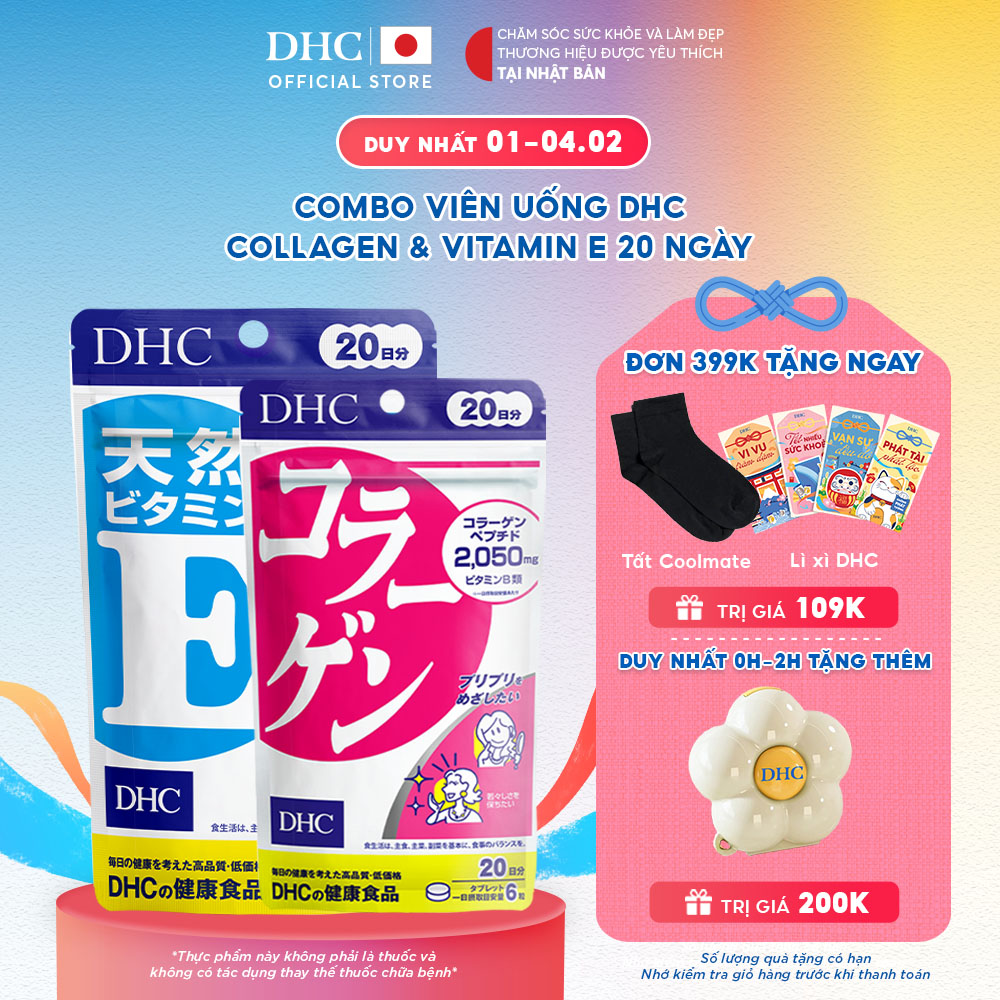 Combo Thực phẩm bảo vệ sức khoẻ DHC COLLAGEN (NEW) + Vitamin E (20 Ngày) - Dạng viên uống hỗ trợ Col