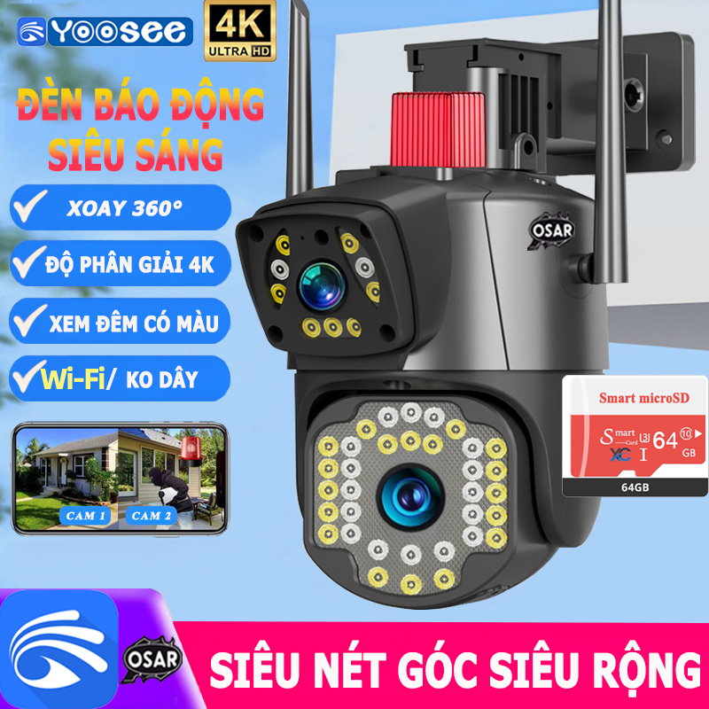 Camera IP Wifi YooSee PTZ 2 Mắt 12MPX Pro F36D Siêu Nét 4K Đèn Báo Động Lớn Zoom 15X Xem Đêm Có Màu 