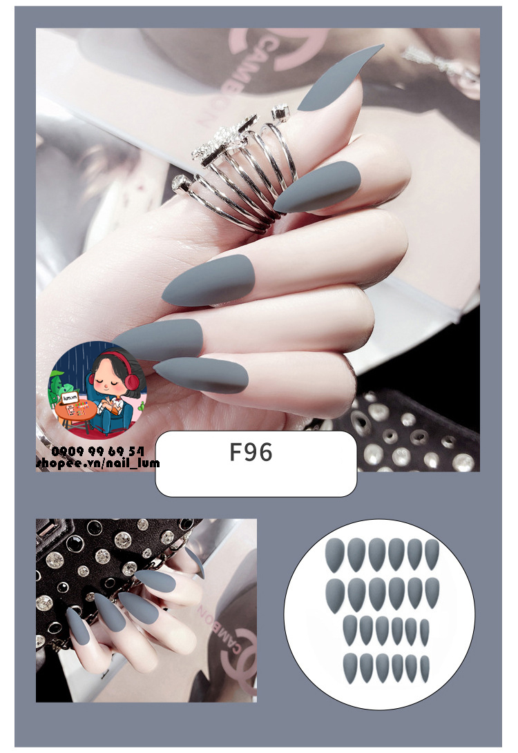 [HCM]Móng Giả - Nail Dài Nhọn - Sơn Mịn [Sẵn Keo - Đóng Hộp 24 Mẫu Đủ Size]