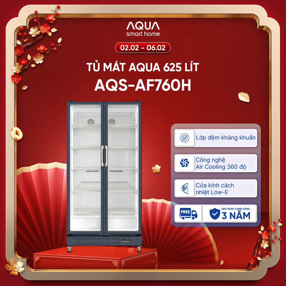 {SẢN PHẨM MỚI 2025] Tủ mát AQUA 625 lít AQS-AF760H - Làm lạnh 360 độ - 5 ngăn mát - Freeship