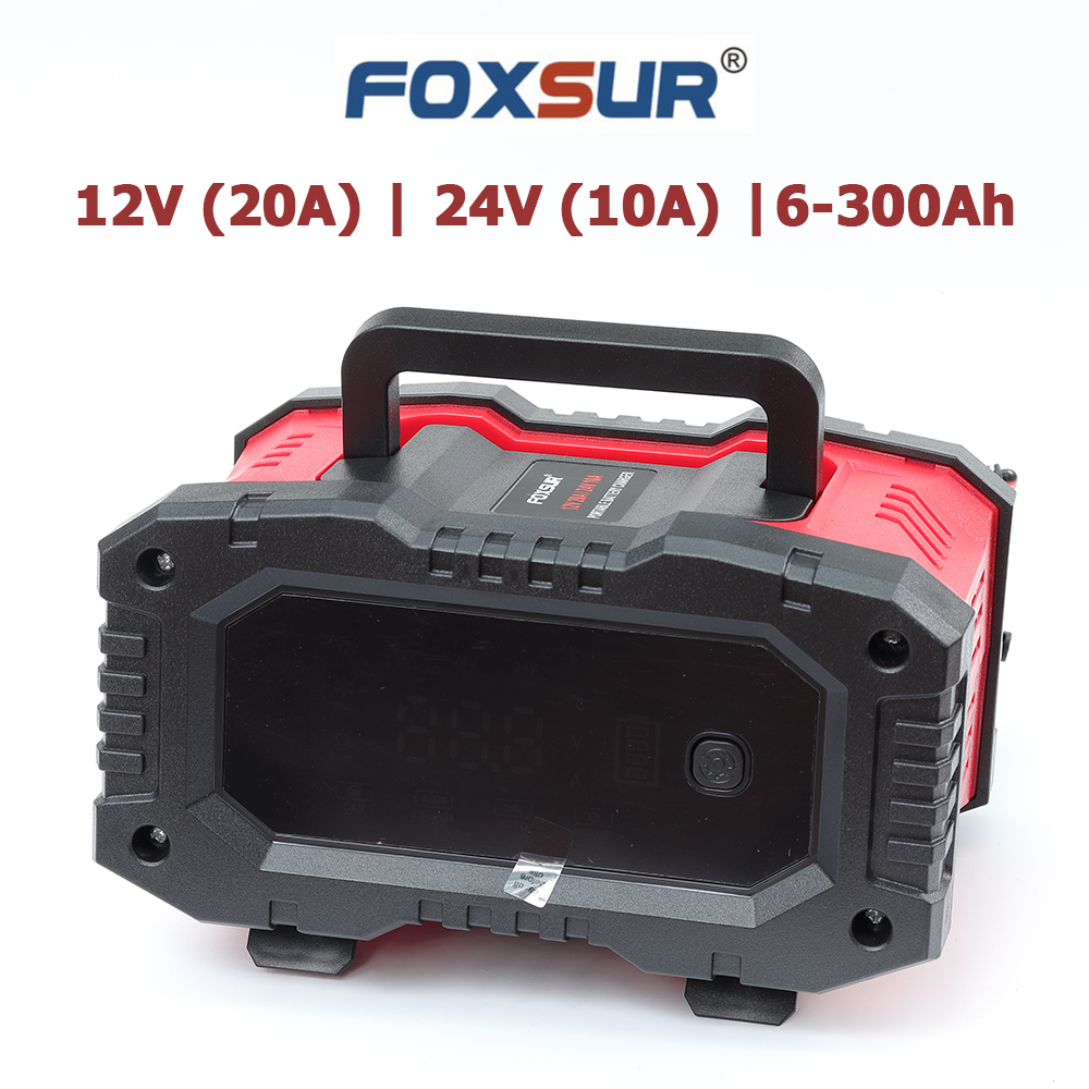 Sạc bình ắc quy 12V 24V 6Ah - 300Ah FOXSUR 20A sạc bình ô tô xe máy xe tải pin sắt LiFePO4 tự ngắt
