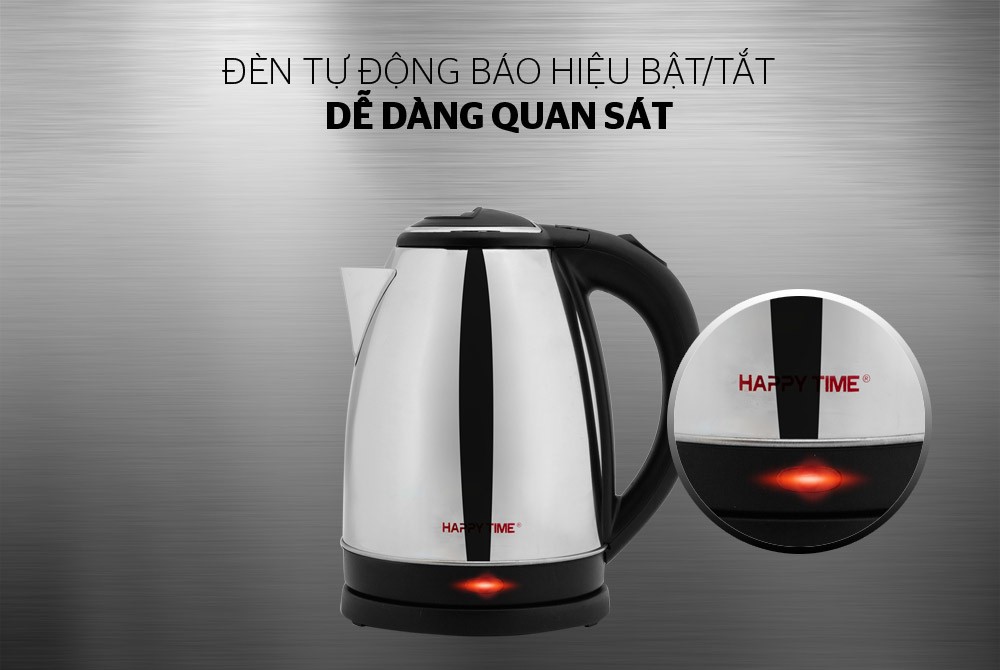 Ấm đun siêu tốc 1.5L Happy Time HTD1055 - Tự động tắt khi sôi - Chất liệu Inox cao cấp - Tay cầm n