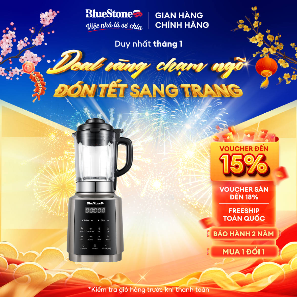 [Trả Góp 0%] Máy Xay Nấu Và Làm Sữa Hạt Đa Năng BlueStone BLB-6038 - 1000W - Dung tích 175 lít - Cối