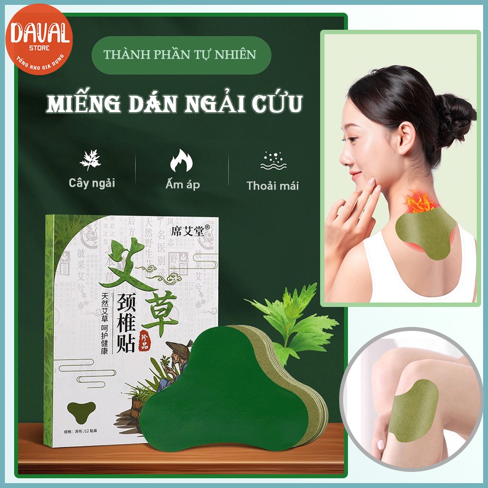 Hộp 12 Miếng Dán Ngải Cứu Giảm Đau Cổ Vai Gáy Aicao Jingzhuitie Giảm Đau Xương Khớp Bong Gân Đau Mỏi Lưng