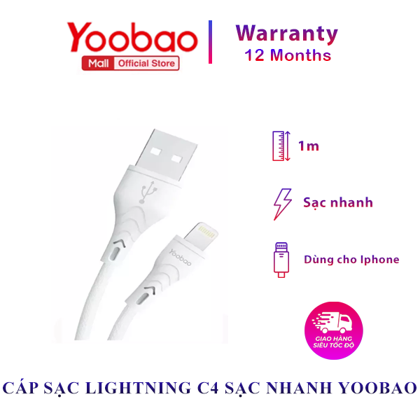 Dây cáp sạc cho iPhone iPad đầu Lightning Yoobao C4 dài 1m - Hàng Chính Hãng - Bảo Hành 12 tháng