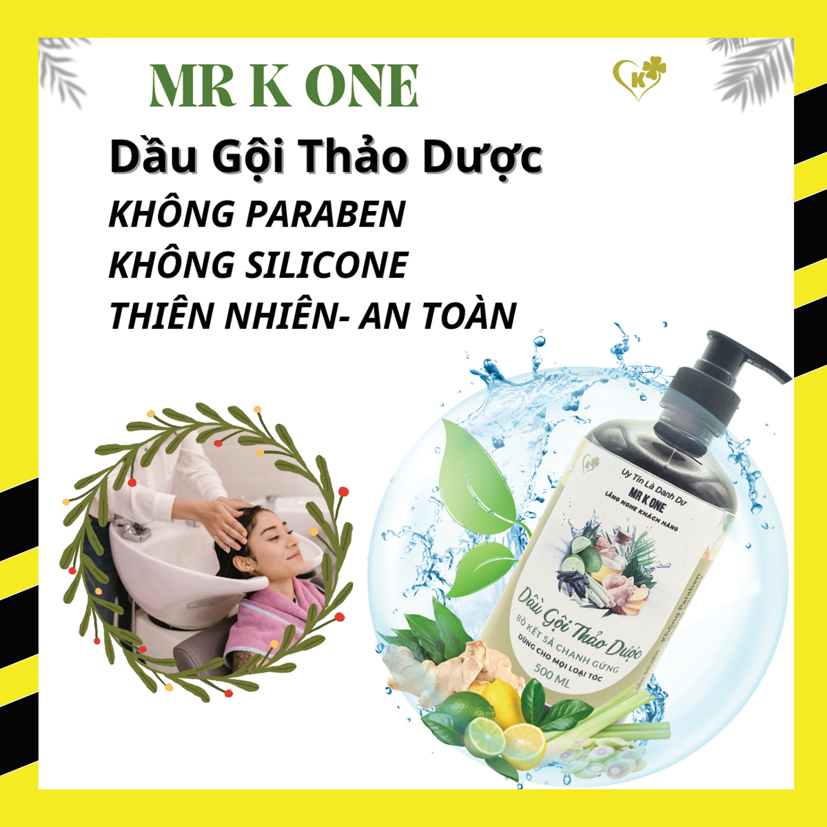 Dầu Gội Thảo Dược MR K ONE 500ml  - Đã Thêm  Dầu Bơ (bổ sung Omega-3 vitamin A vitamin D và vitamin 