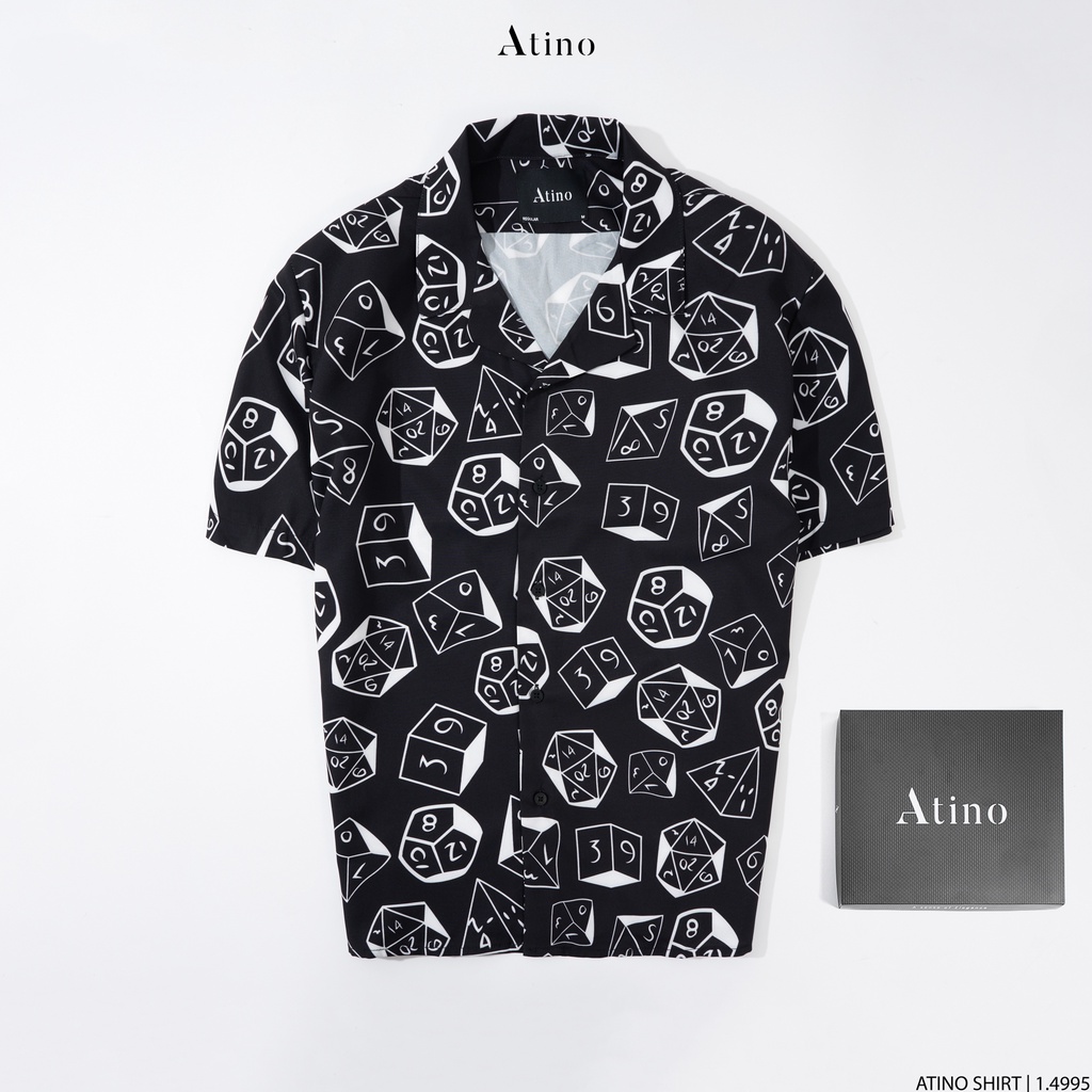 Áo Sơ Mi Cộc Tay Cuban Shirt Họa Tiết DICE nam ATINO vải lụa form regular SM1.4995