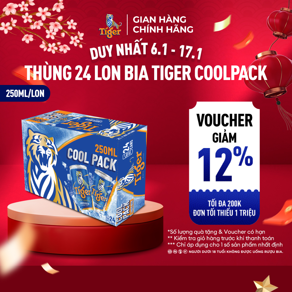 Thùng 24 Lon Bia Tiger Coolpack 250ml