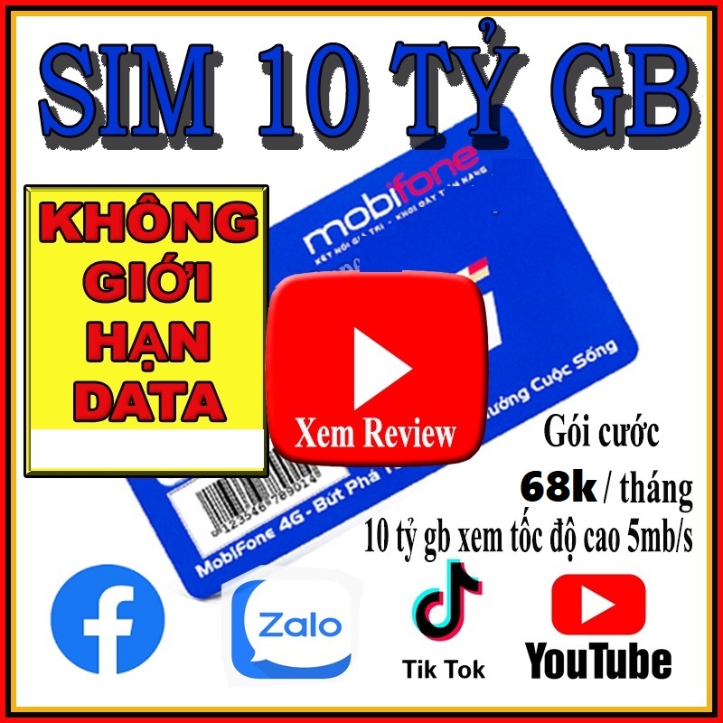 Siêu Sim 4G Local Mobifone A68S Xài Maxdata chỉ 68k/tháng - BẢO HÀNH 1 ĐỔI 1 từ MƯỜNG THANH ROYAL - 