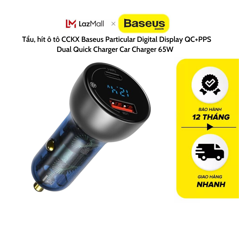 Tẩu hít ô tô CCKX Baseus Particular Digital Display QC+PPS Dual Quick Charger Car Charger 65W [HÀNG