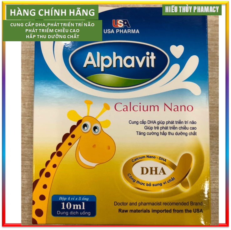 Canxi tăng chiều cao cho bé Alphavit Calcium Nano - Bổ sung canxi vitamin D3 Vitamin K2 giúp phát triển xương tăng chiều cao - Hộp 20 ống 10ml - Chuẩn GMP Bộ Y tế [ HSD 2023 ]
