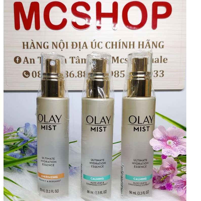 Xịt Khoáng Olay Mist Ultimate Hydration Essence Calming With Aloe Leaf & Chamomile Extract 98Ml