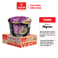 [VOUCHER 20%] Thùng 12 Tô Phở Bò/ Gà Thịt Thật VIFON 90g Có Gói Thịt Thật Dạng Tô Tiện Lợi