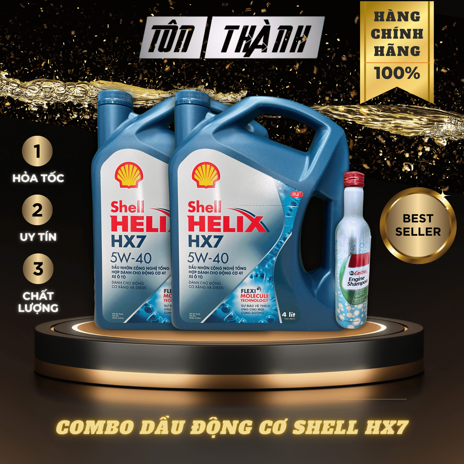 [ Combo bảo dưỡng ] 2 Bình nhớt động cơ Shell Helix HX7 5w40 + Súc động cơ Castrol