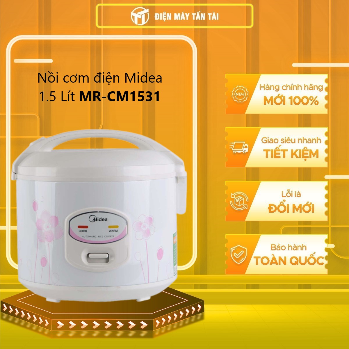 Nồi cơm điện Midea MR-CM1531 1.5 Lít, Đen - Nấu cơm ngon, giữ ấm lâu
