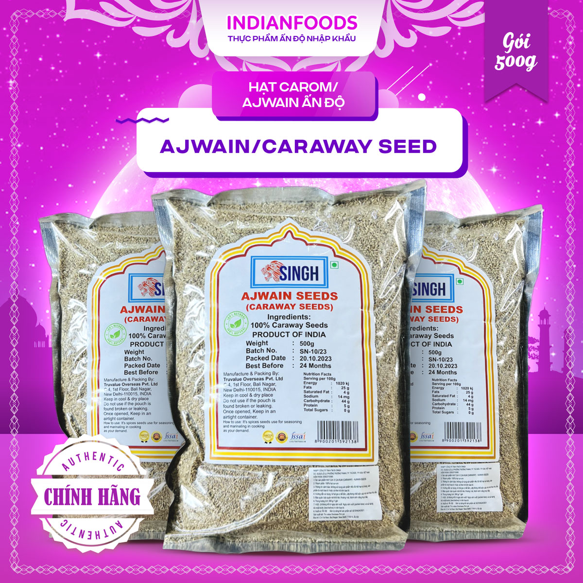 Hạt Carom/ Ajwain gia vị Ấn Độ Ajwain/Caraway Seed SINGH/ PG 500gr