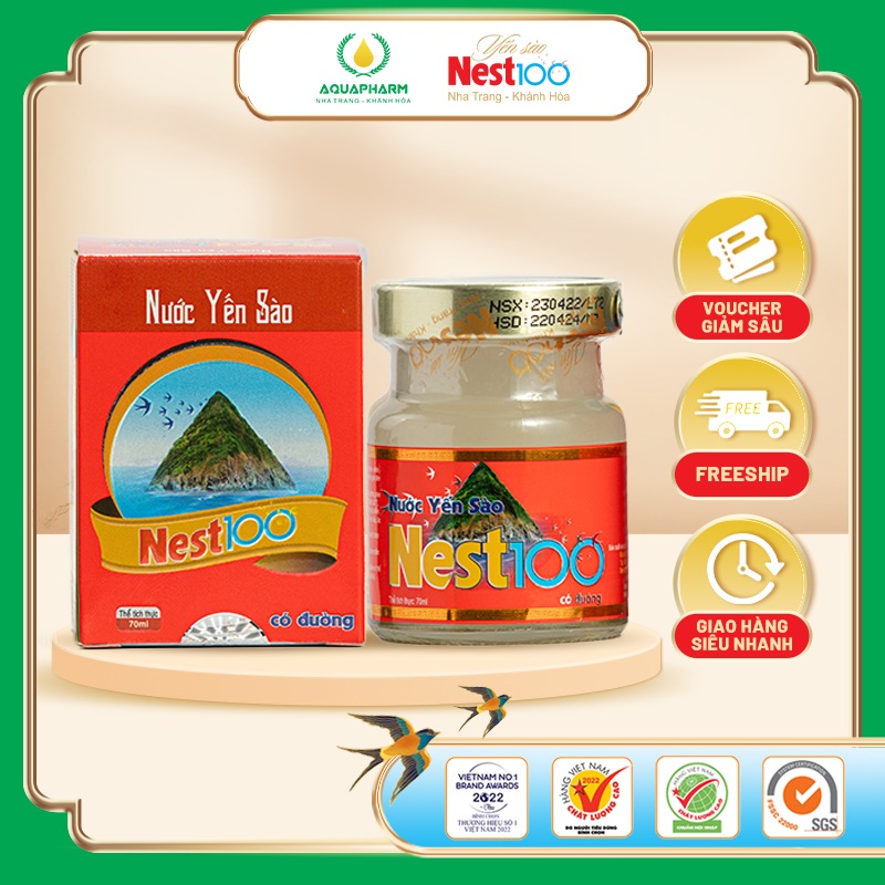 [Hủ 70ml]-Hủ tổ yến sào chưng đường phèn 35% yến tươi - Nest100 yến sào thiên nhiên Khánh Hoà-Aquaph