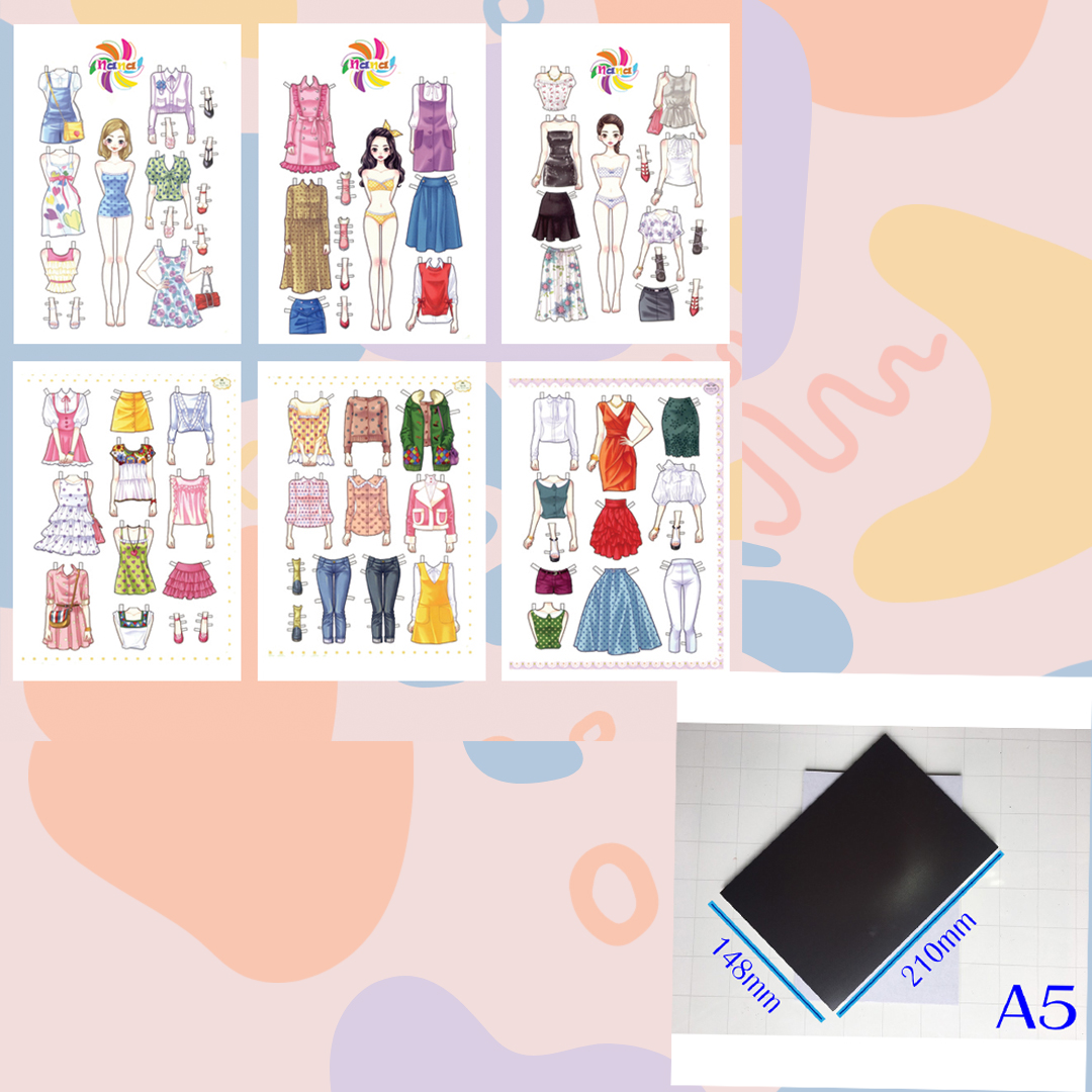 Búp bê giấy thay đồ thời trang đồ chơi cắt thủ công cho bé Combo 6 hình siêu đáng yêu BBG006