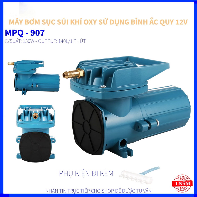 MÁY SỤC SỦI THỔI KHÍ OXY - RESUN MPQ - 907 (130W) - SỬ DỤNG BÌNH ẮC QUY NGUỒN ĐIỆN 12V - CHO HỒ BỂ C