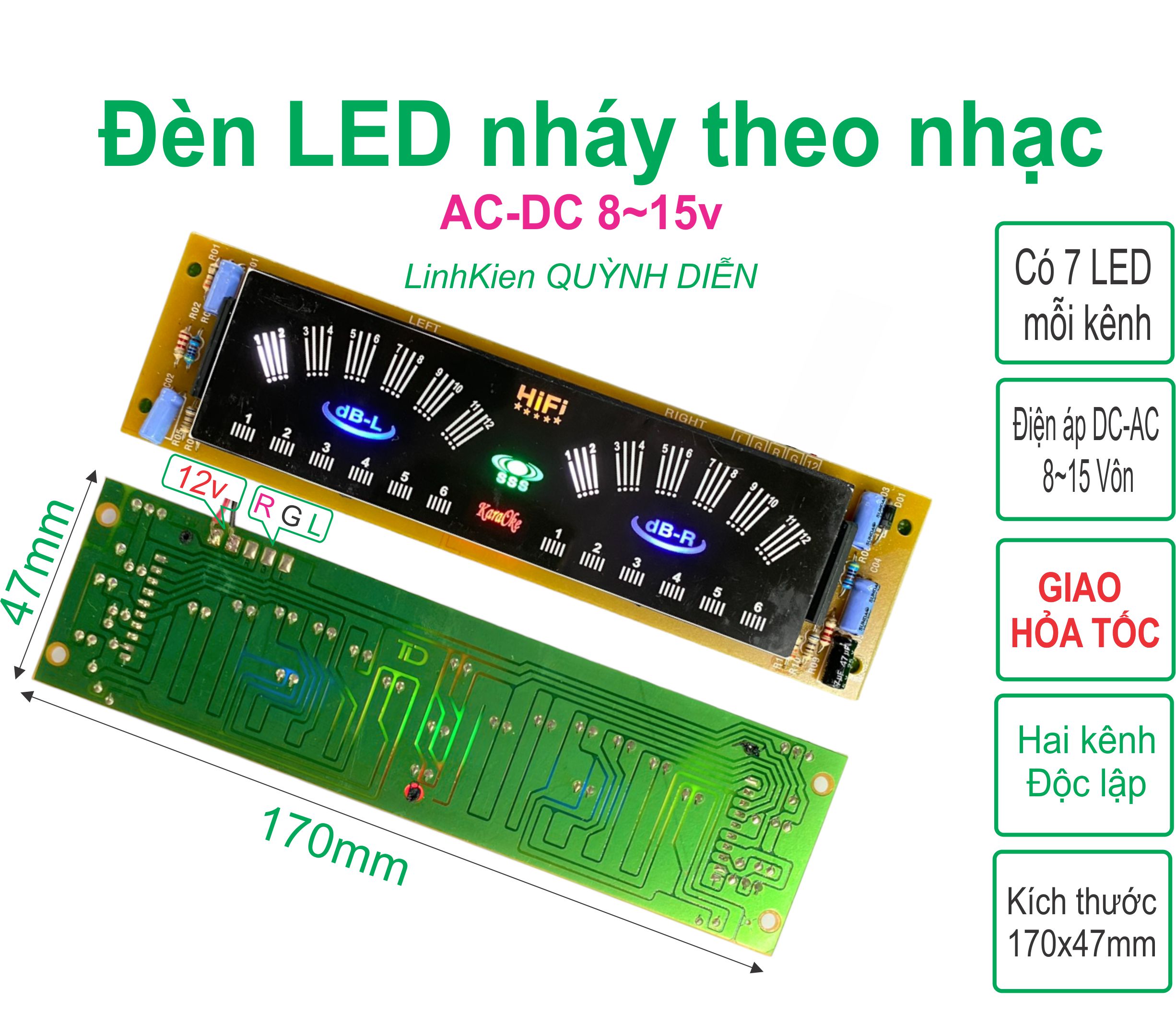 Đèn led nháy theo nhạc 2 kênh mặt nhựa dùng cho amply - Linh Kiện QUỲNH DIỄN