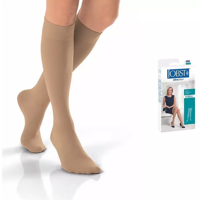 Vớ/Tất Y Khoa Jobst Ultrasheer Iêu Mỏng Hỗ Trợ Giãn Tĩnh Mạch Chân 20 - 30 Mmhg ( Gối Màu Da Kín Ngón) - L