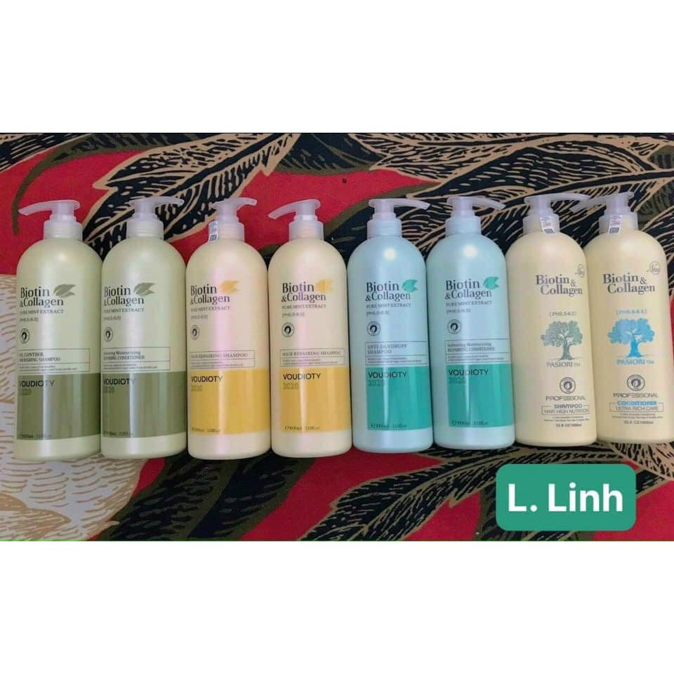 Dầu Gội Chổng Rụng Tóc Và Kích Mọc Tóc Biotin Collagen (Trắng Vàng Xanh Lá Xanh) Cặp 1000Ml/ Chai