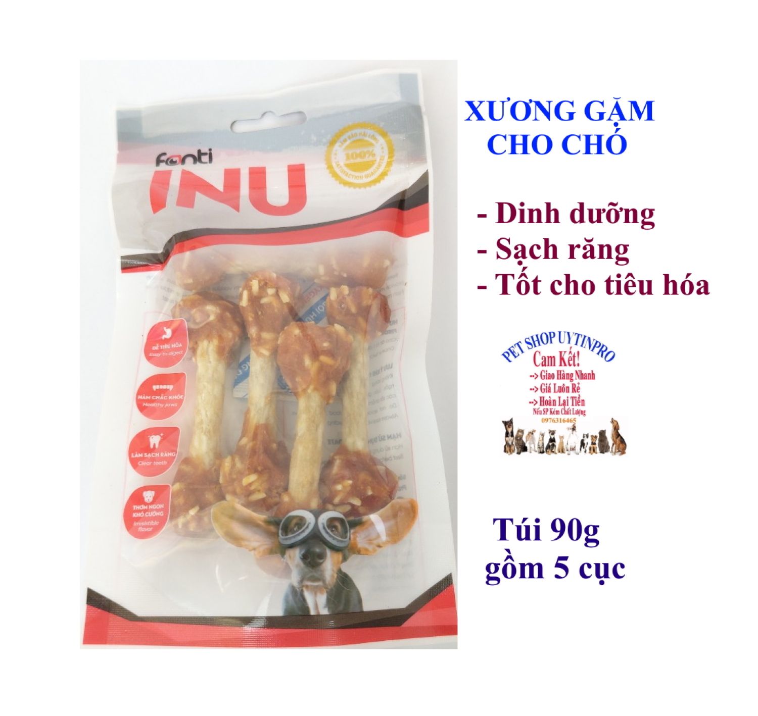 XƯƠNG GẶM CHO CHÓ Fonti INU C11 Vị gà viên Gói 90g Thơm ngon Dinh dưỡng Sạch răng Thơm miệng Giúp hà