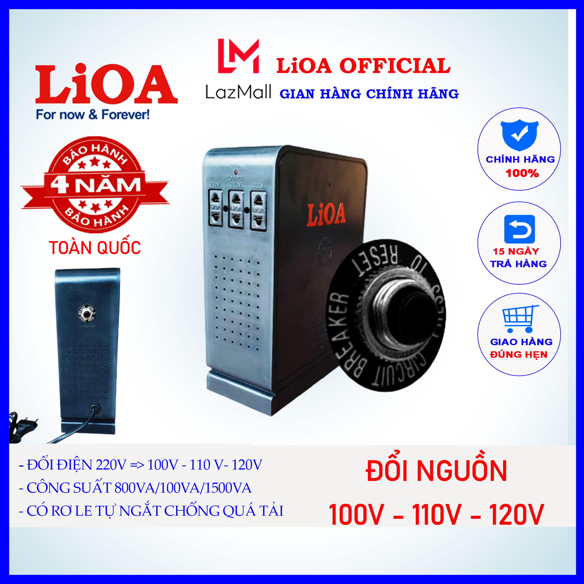 Đổi nguồn Lioa 220V sang 100V 110V 120V Biến áp 220V ra 100V 110V 120V  công suất 800VA/100VA/1500VA